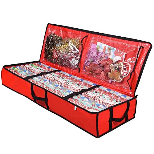 Wrapping Paper Storage Containers | Gift Wrap Organizer Under Bed Red