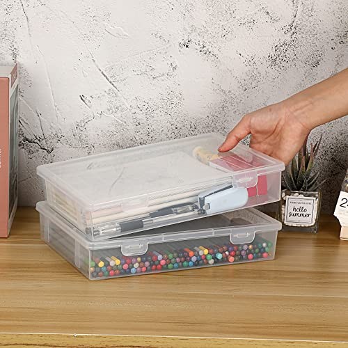 Clear Plastic Storage Box with Flap Lid, Multipurpose Craft Medium-2 Pack