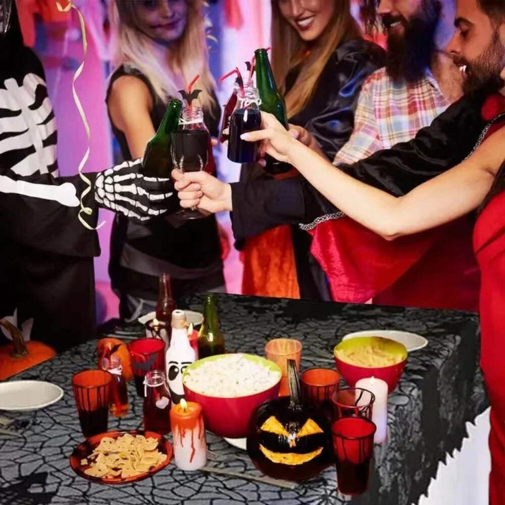 Halloween Lace Tablecloth – Rectangular Haunted House & Pumpkin Design