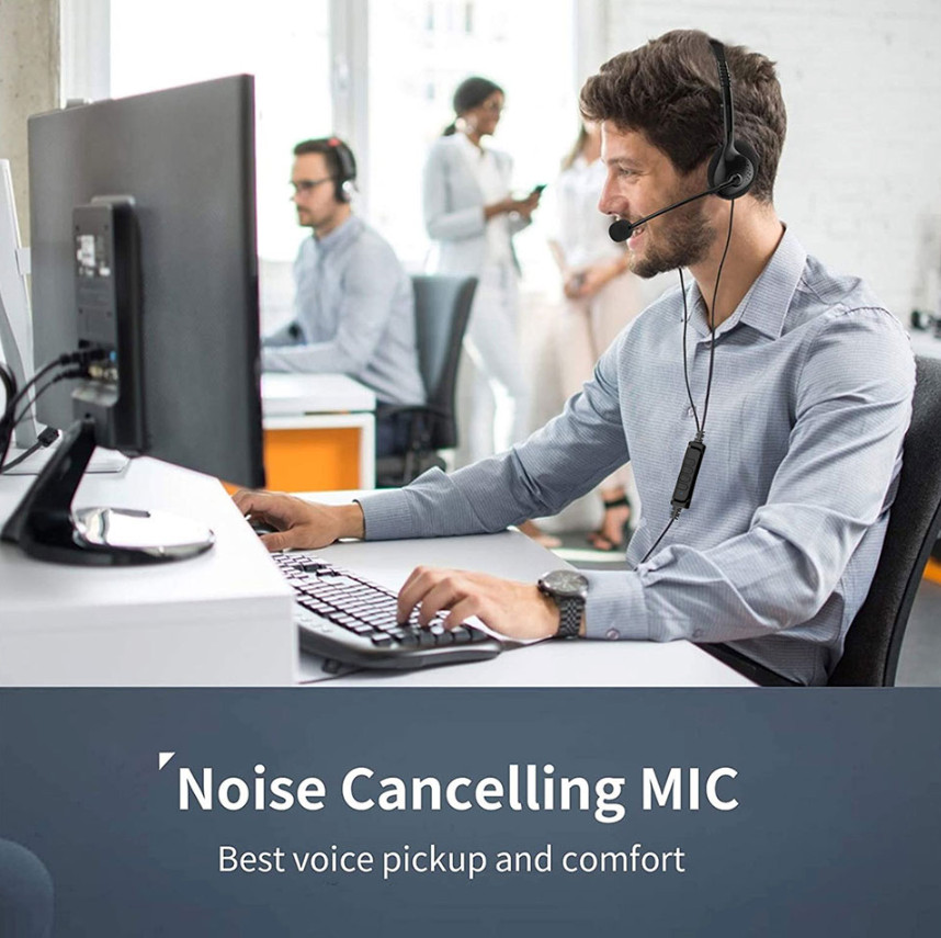 USB Headset Headphone Microphone Noise Cancelling For PC Computer Call Chat LOT