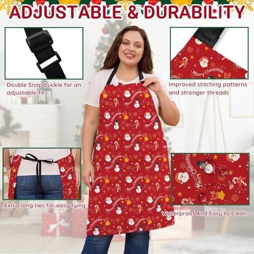 2 Pack Plus Size Funny Christmas Kitchen Apron Unisex Adjustable Xmas Pattern