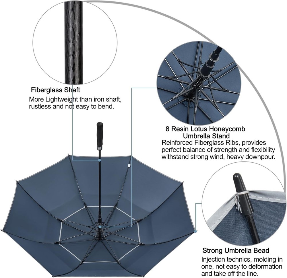 47/54/62/68 Inch Automatic Open Golf Umbrella Oversize Extra Large Double Can...