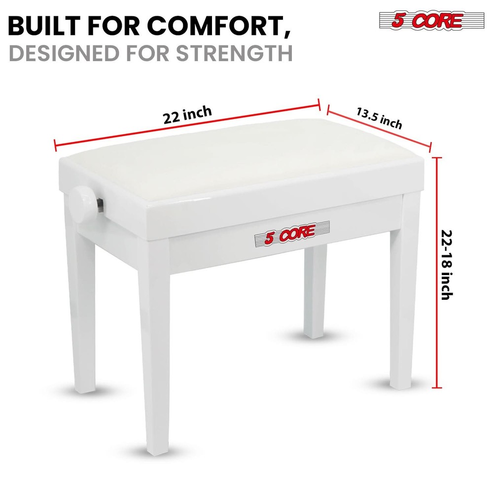 5 Core Piano Bench Height Adjustable Padded Cushion Solid Wood Keyboard Stool