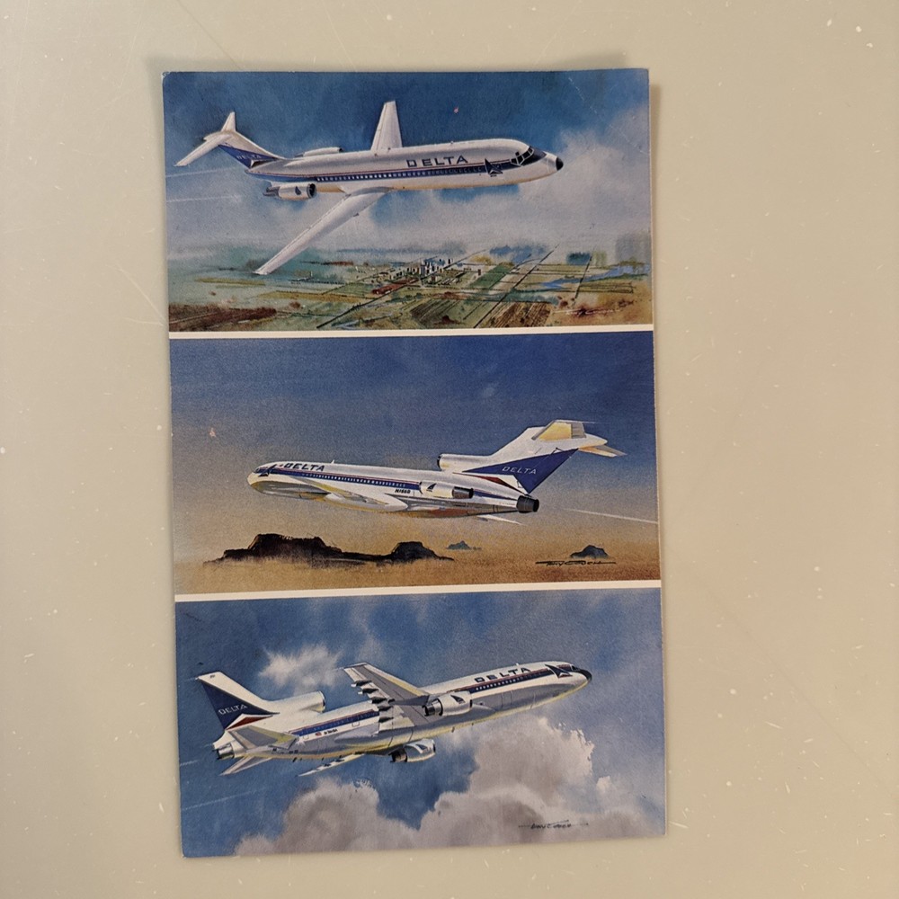 Vintage Delta Air Lines System Route Map Fold-Out + Post Cards