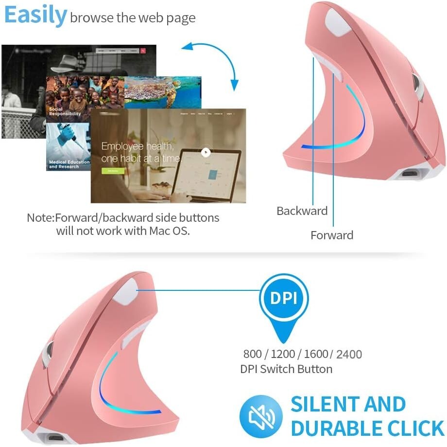Right Handed Vertical Mouse Wireless Ergonomic Rechargeable with DPI