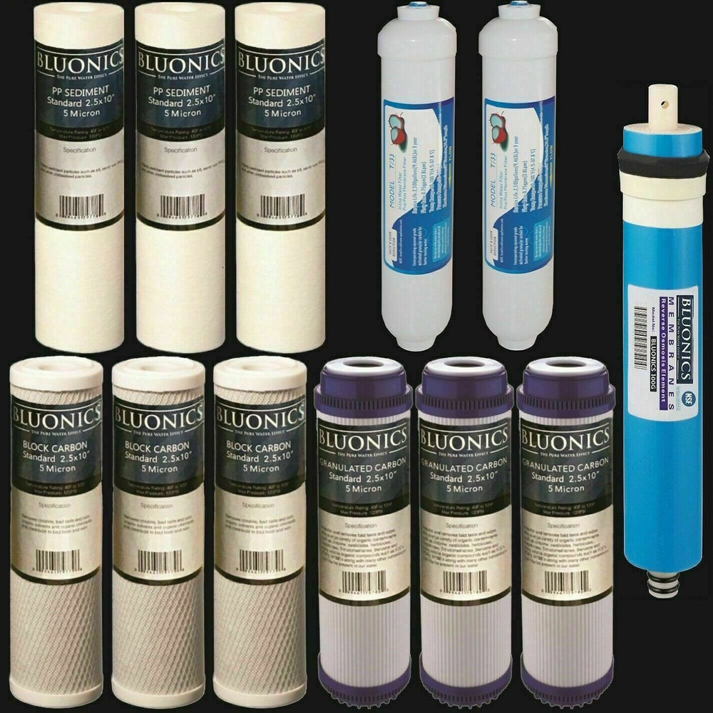 12 pc Reverse Osmosis Replacement Filter Set RO Cartridges w/ 100 GPD Membrane