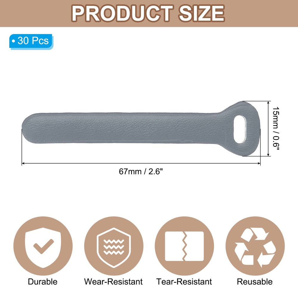 30 Pcs Leather Zipper Puller, 2.6" Zipper Sliders, Gray