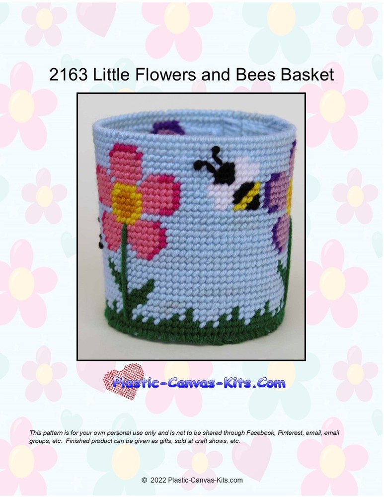 Flowers and Bees Basket-Plastic Canvas Pattern or Kit