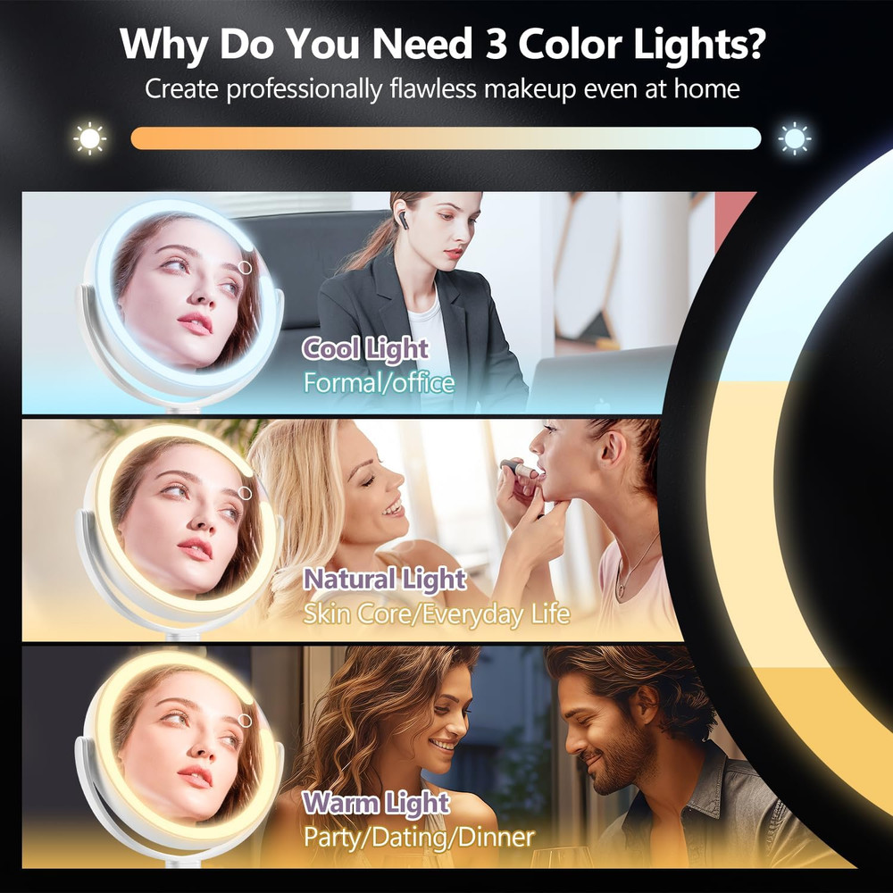 Illuminated 20X Magnifying Vanity Mirror with Touch Switch and 3 Color Options