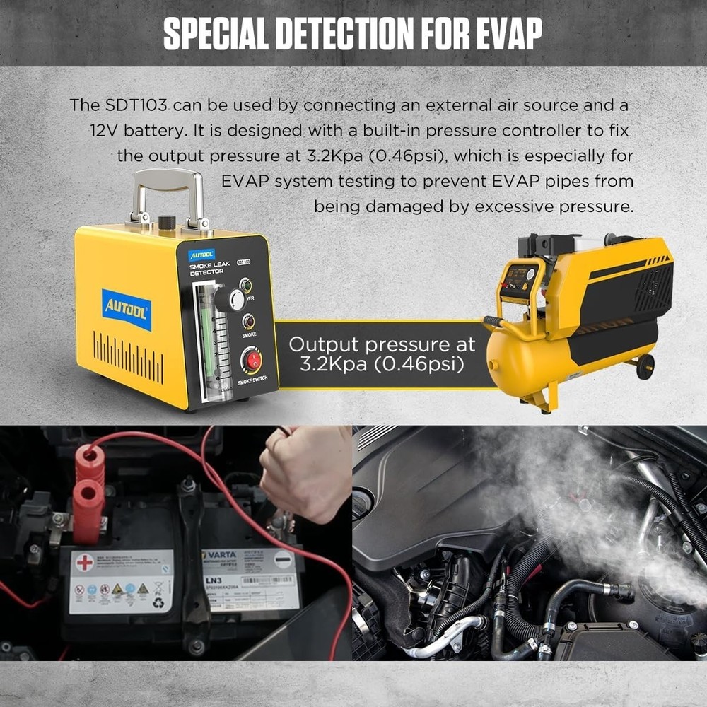 Efficient Automotive Leak Detector with External Flow Meter - 12V Compatibility