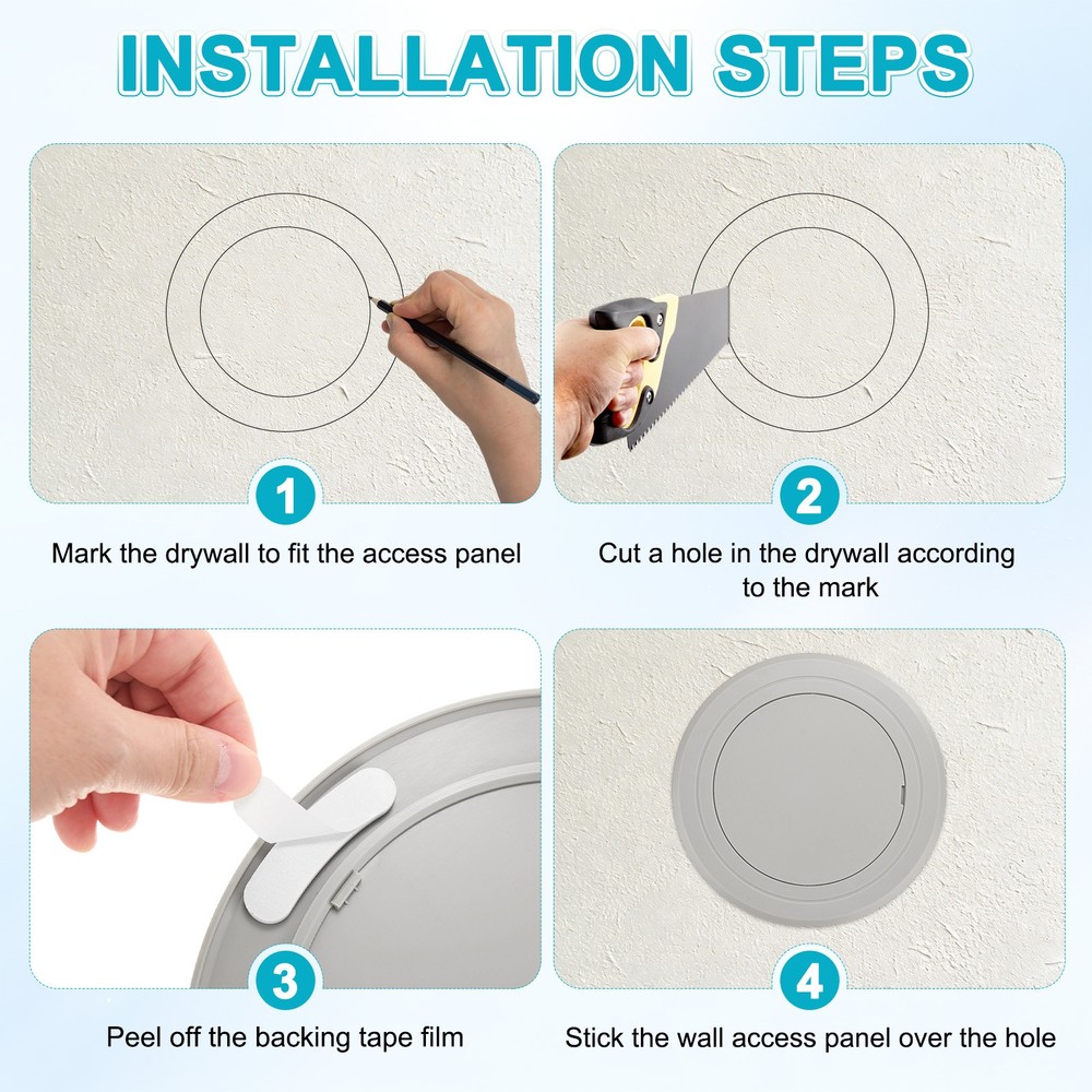 1-Pack Access Panel for Drywall, 4x4 Inch Round Plastic Removable [Gray]