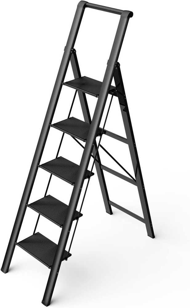 5 Step Ladder, Folding Stool, Portable Iron Foldable Black 5 step,