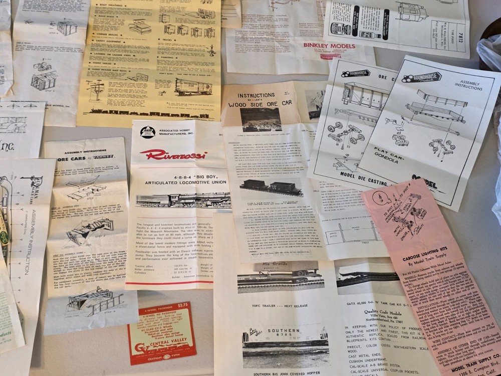 Vintage HO Scale Model Railroad Assembly Instructions Lot 30+ Sheets Mixed