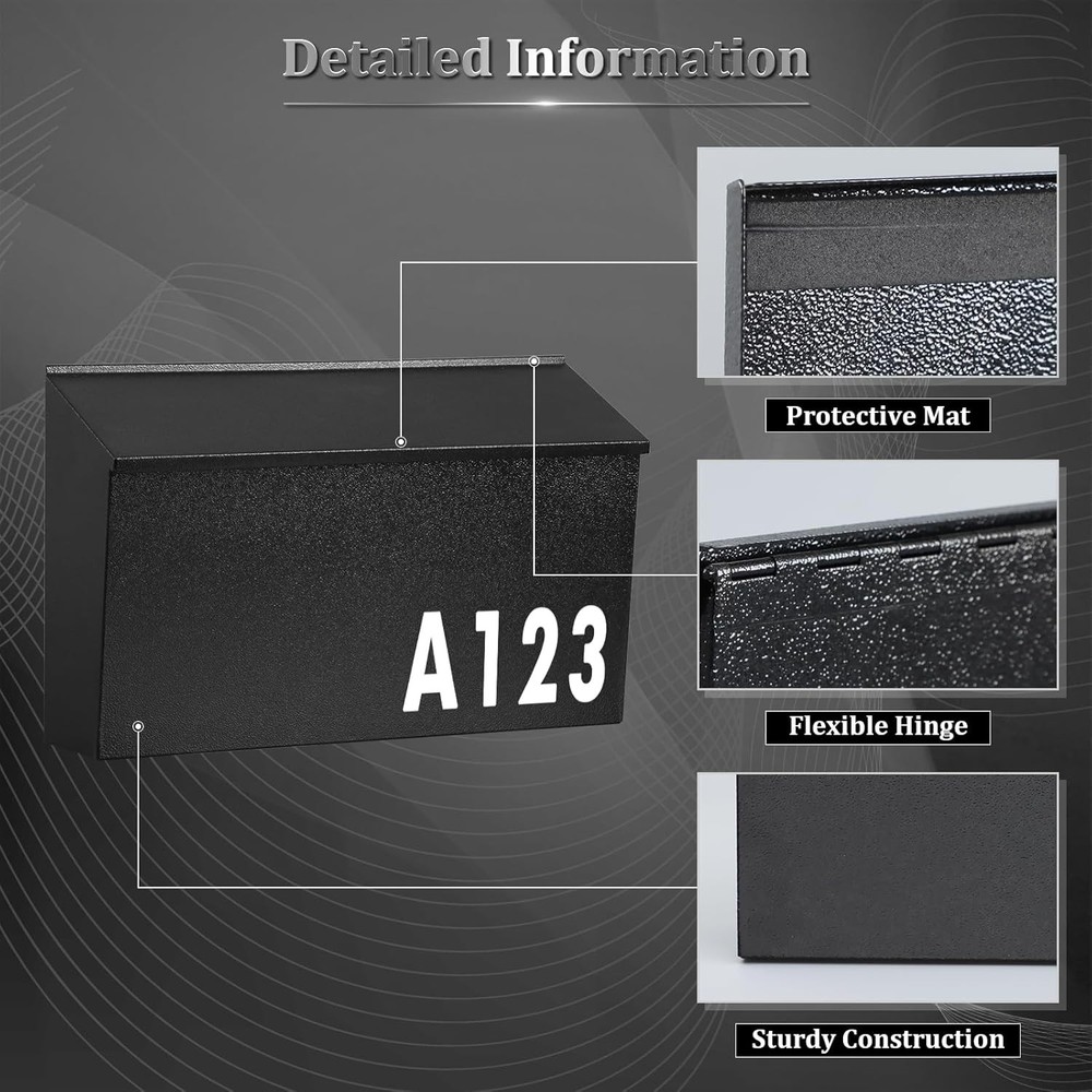 Dalmbox Wall-Mount Mailbox Large for Post Rust-Proof Galvanized Black