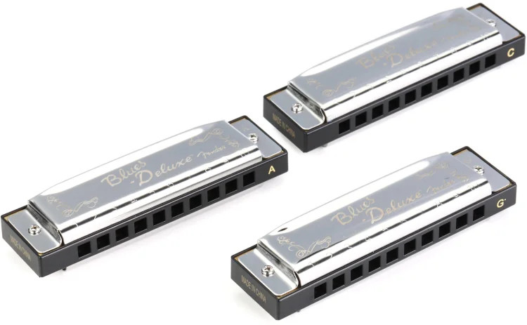 Fender Blues Deluxe Harmonica 3-pack with Case