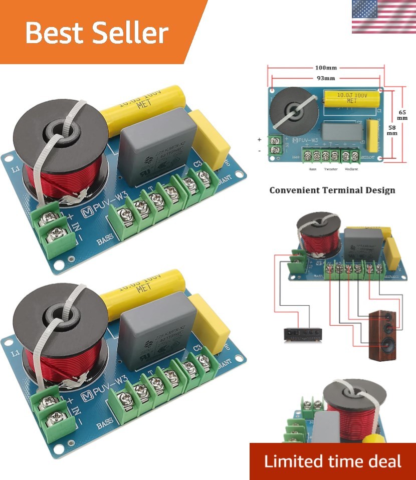 Compact 200W 3-Way Speaker Crossover for Optimal Audio Performance - 2 Pack