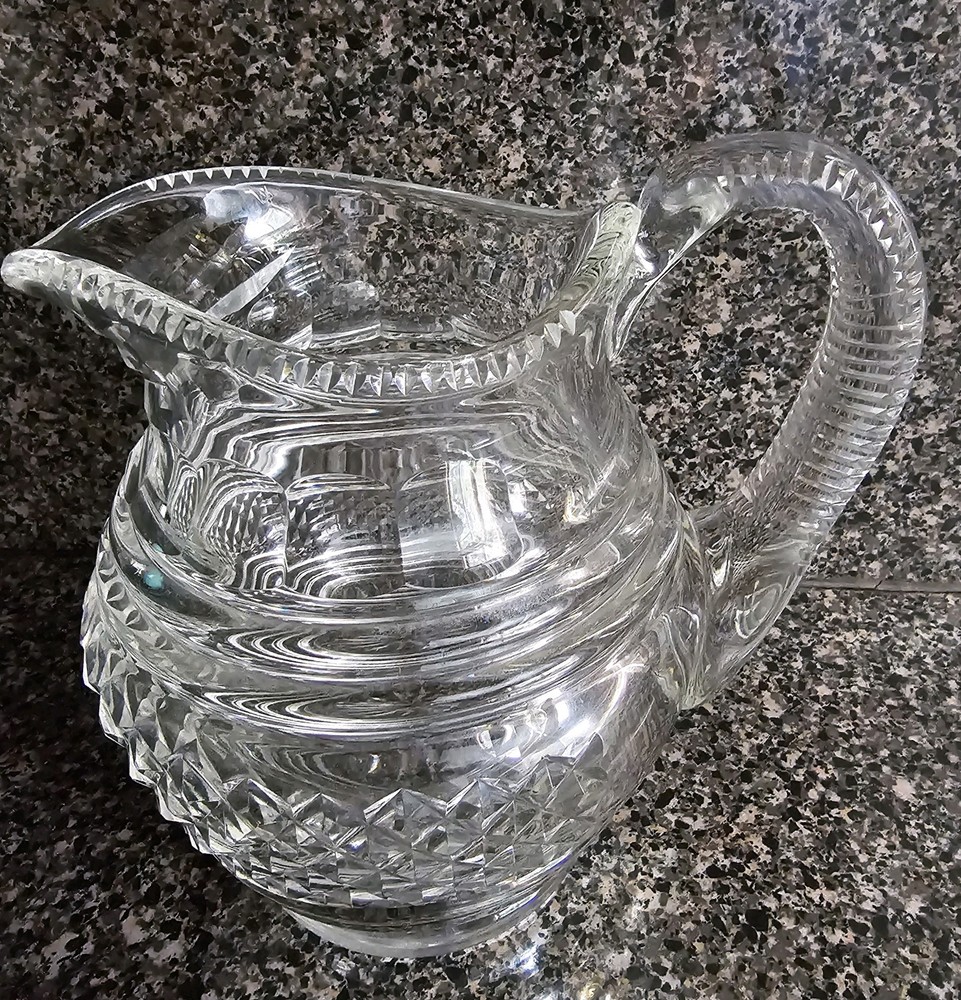 Mid Century Small Diamond Cut Glass Pitcher