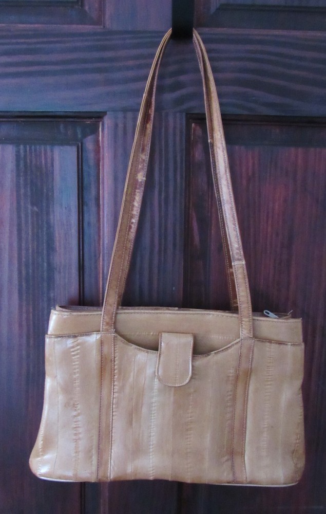 EELSKIN PURSE - TAN - VINTAGE - SHOULDER STRAP - MULTI COMPARTMENT -