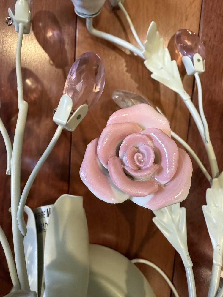 Shabby Chic floral sconces with crystal decorations (pair)
