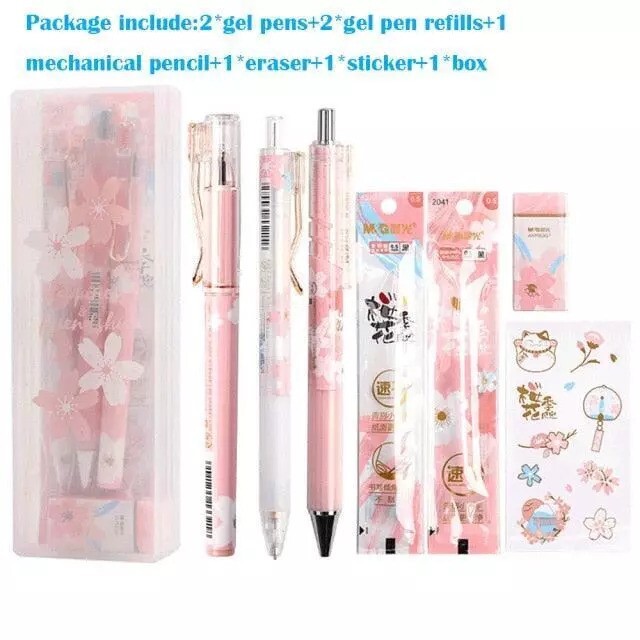 Designed Stationary Set Includes Mechanical Pencil, Pencil, Eraser, Sticker, Box