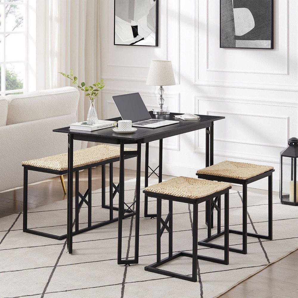 4 Piece Dining Room Table Set with Bench and 2 Stools Small Space for Kitchen