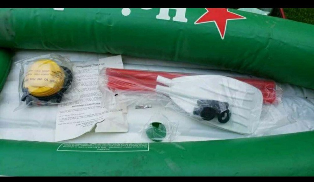 Heineken Inflatable Kayak Includes Oar, Air Pump, Patch kit. Unused.