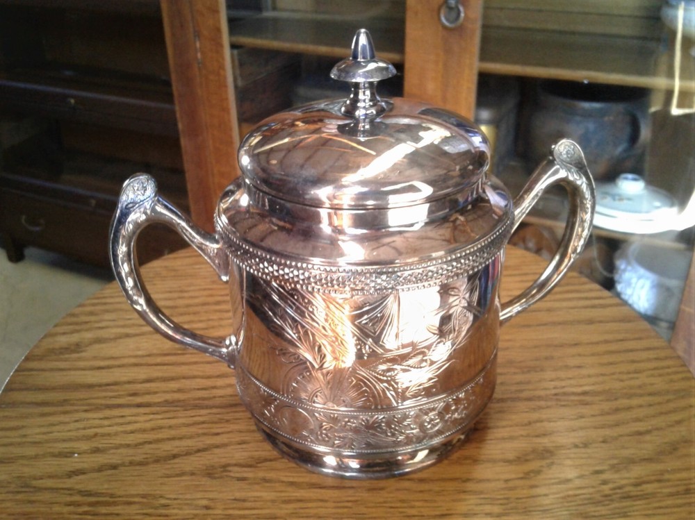 Antique Silver Triple Plate Hall Elton & Co. Covered Sugar