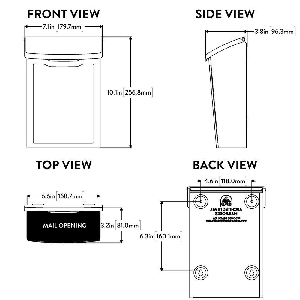 2681B Black Marina Wall Mount Mailbox Small
