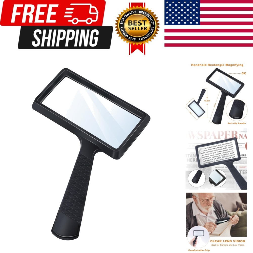 5X Rectangle Reading Magnifier, Large Handheld Magnifying Glass Scratch Resis