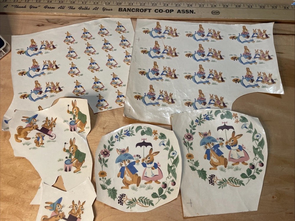 VTG Decal Ceramicorner Watermount Bunny Rabbit Anthropomorphic Easter Transfers