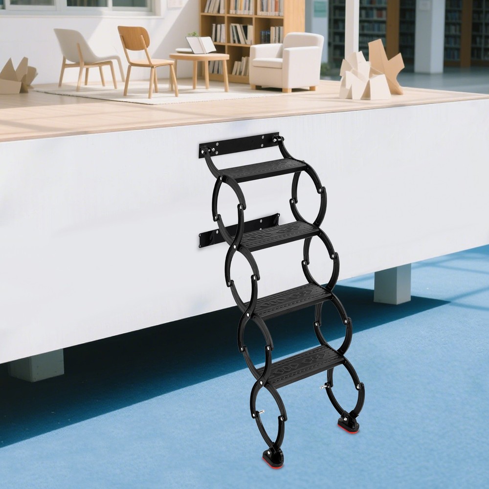 4-Step Wall Mounted Folding Ladder, Black Retractable Telescoping Step Ladders