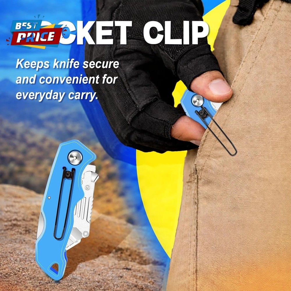Folding Utility Knife Set, Quick Change Folding Box Cutter with Clip, Extra 10 S