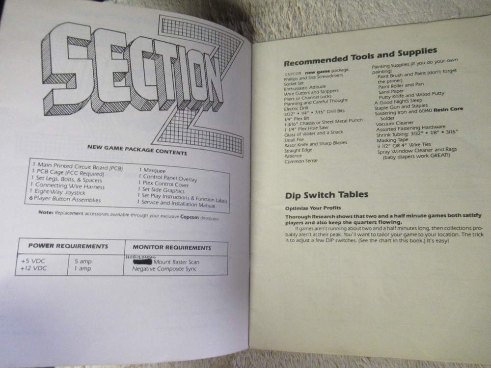 SECTION Z CAPCOM original arcade game machine manual