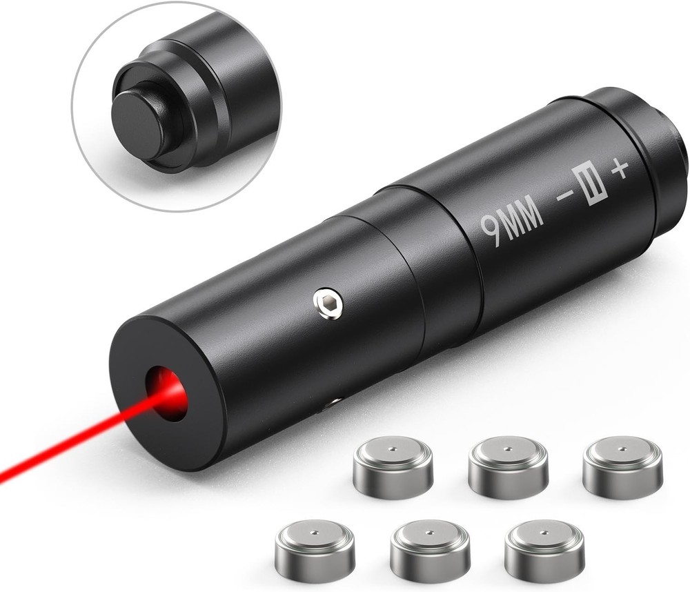 Durable Metal 9mm Laser Bore Sighter with Tail Button - Enhanced Aiming System