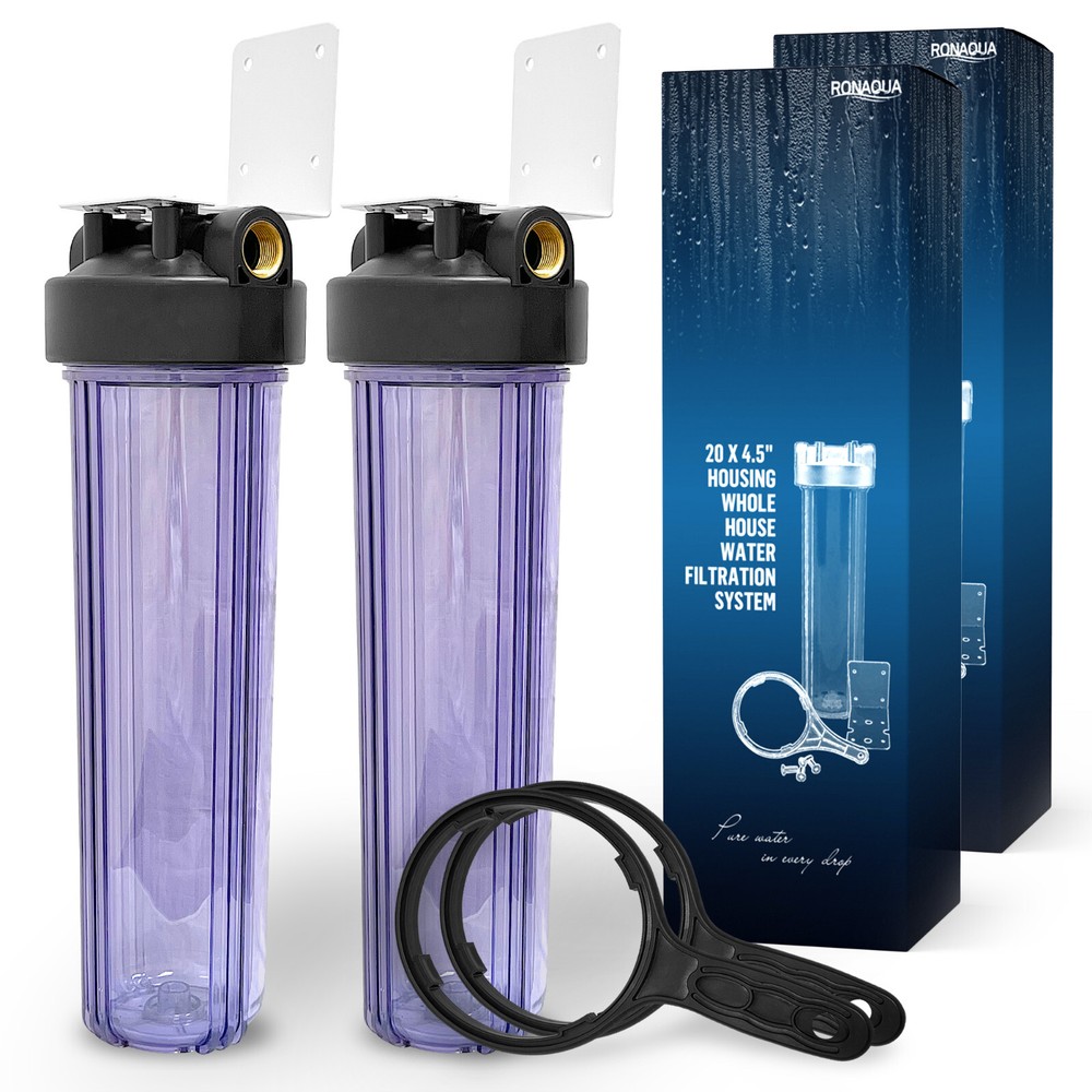 2 Transparent High Capacity 20 x 4.5” Whole House Filter Systems 1” Brass Port