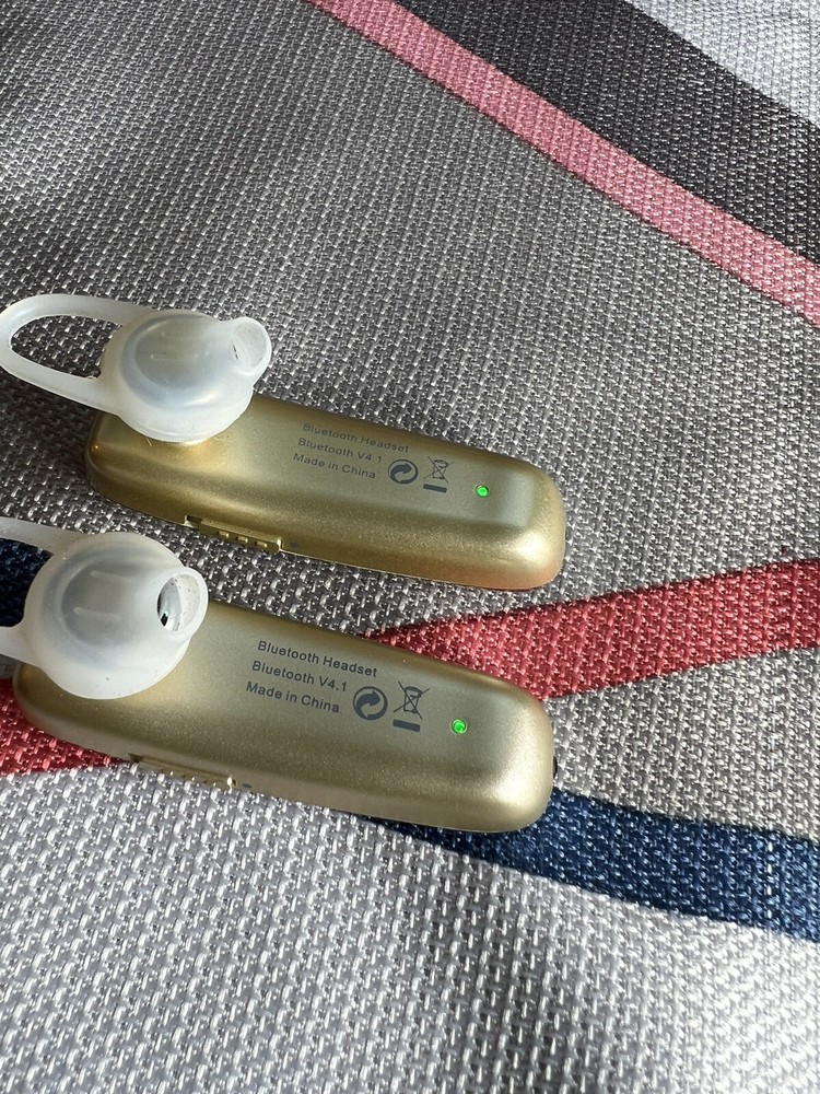 2 GLCON Gold Hands Bluetooth Headset Stereo Wireless Earpiece Dual Pairing