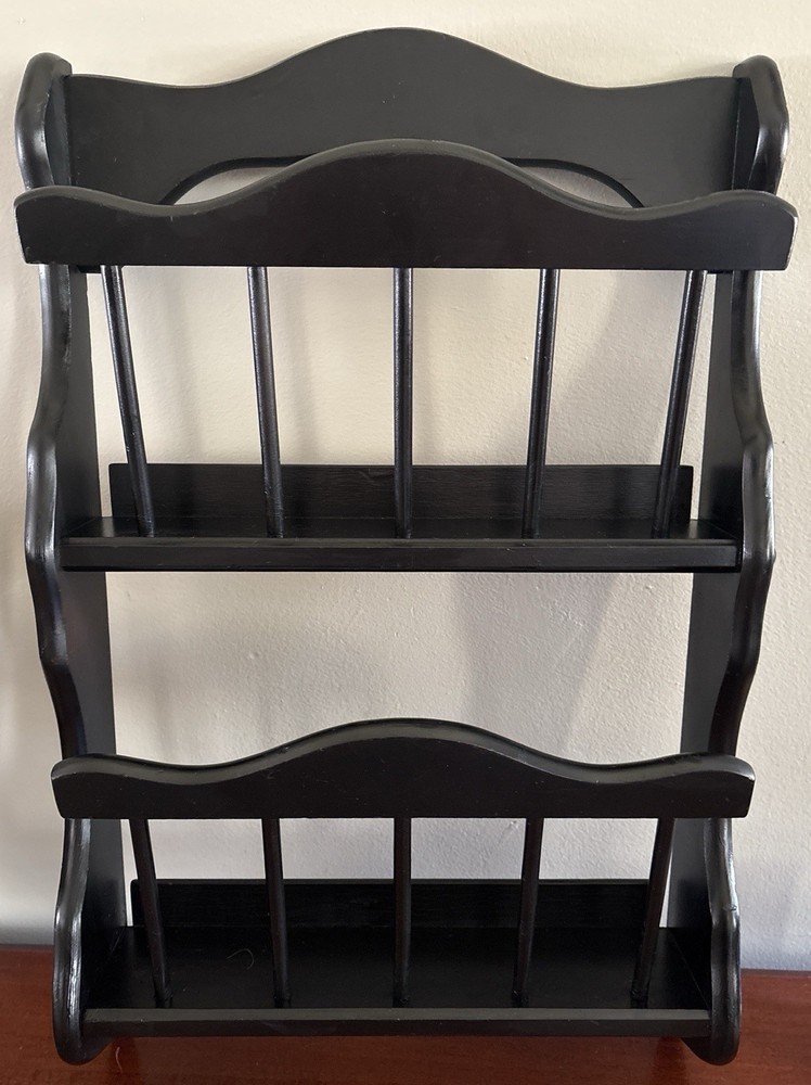 Vintage Walnut Wall Mounted 2 Tier Magazine Rack Mail Organizer Rustic Colonial