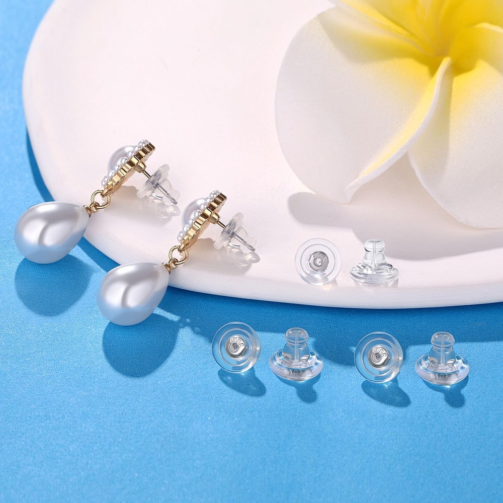 Earring Backs, Silver Silicone Earring Backs Replacements for Studs/Droopy Ea...