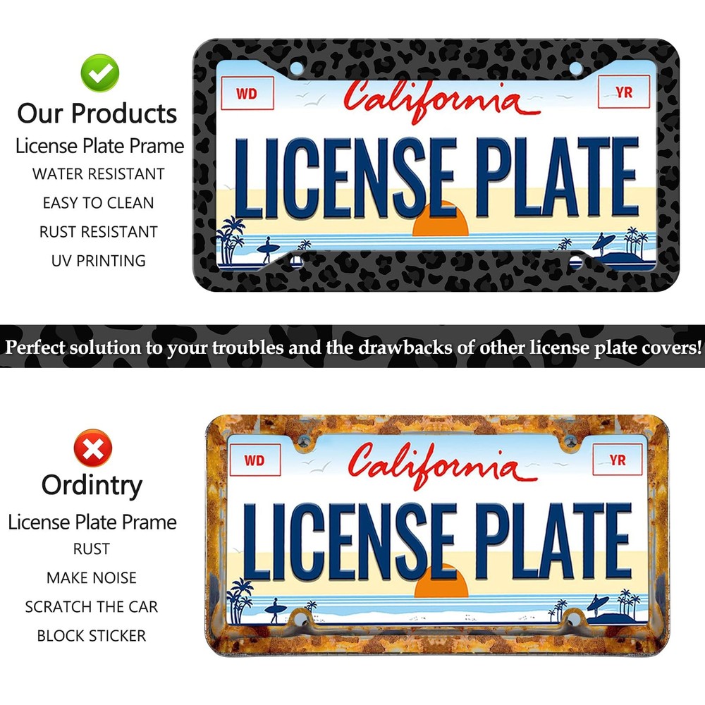 Black Leopard Print License Plate Frame -