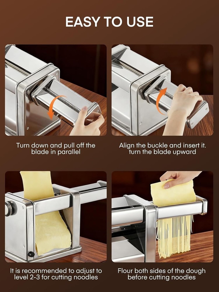 Electric Pasta Maker Machine Stainless Steel 7-Setting Adjustable Thickness
