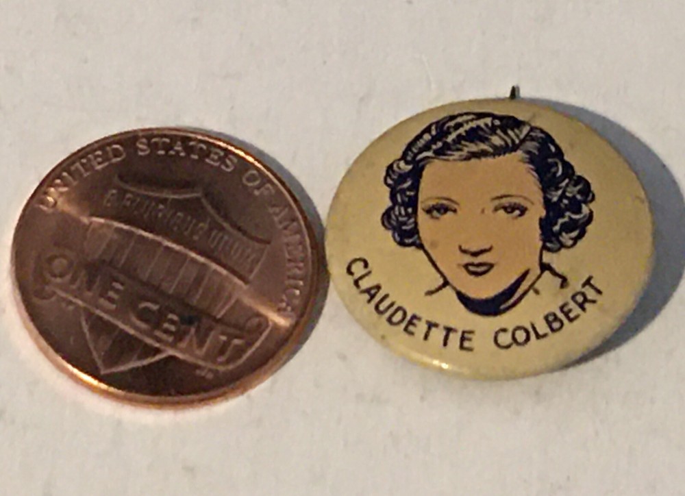 Vintage Claudette Colbert Pinback Button 13/16"