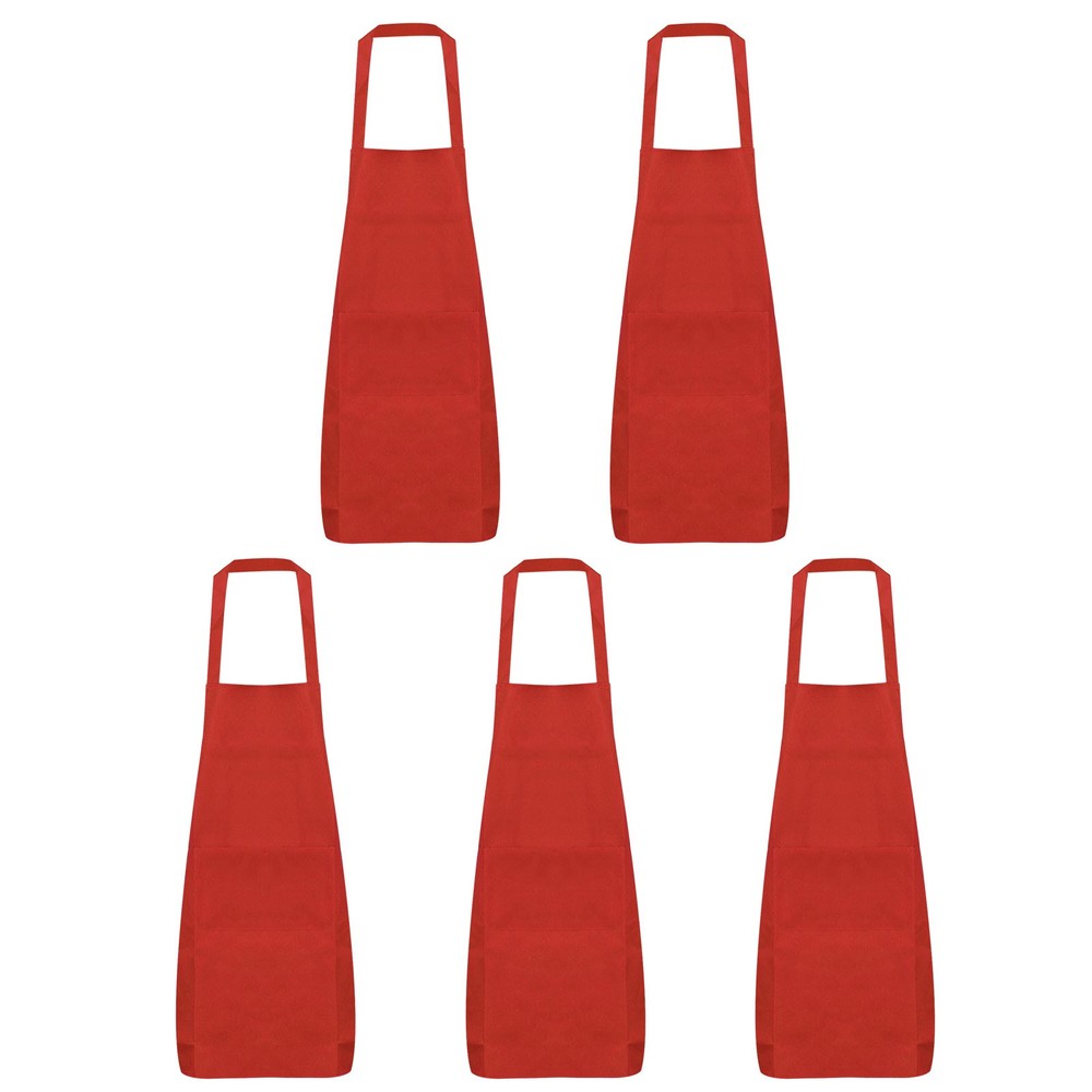 5pcs Kitchen Cooking Aprons 75x65cm Polyester Art Apron Red