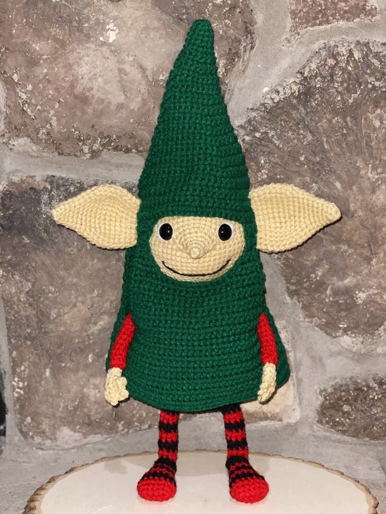 14” Crochet Christmas Tree Elf Dingle Decoration Handmade