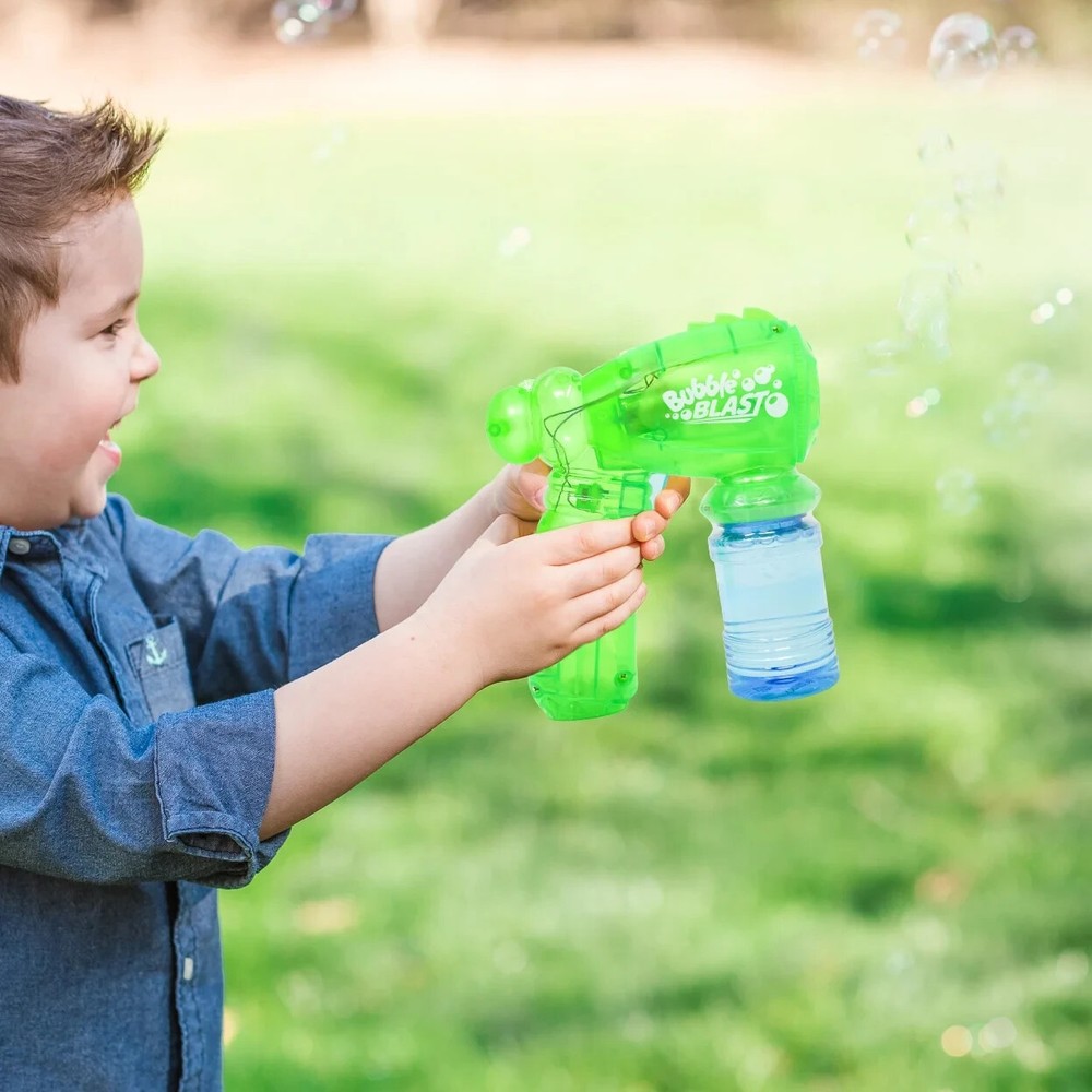 Play Day Light Up Bubble Blaster Toy Green + 4oz Solution | Flashing Lights | 3+