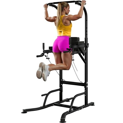 Pull Up Bar Power Tower Dip Station, Adjustable Strength Training Carbon