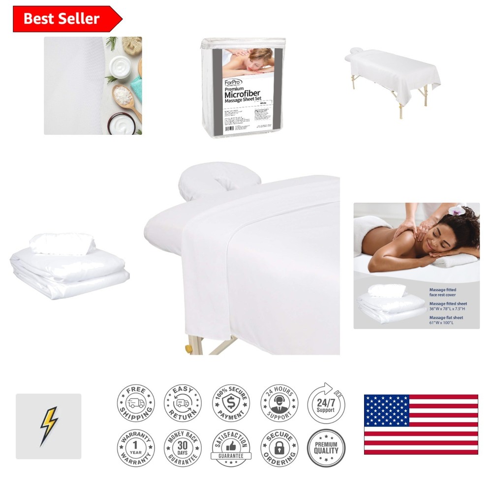 Luxurious  Microfiber 3-Piece Massage Sheet Set - White, Light & Durable