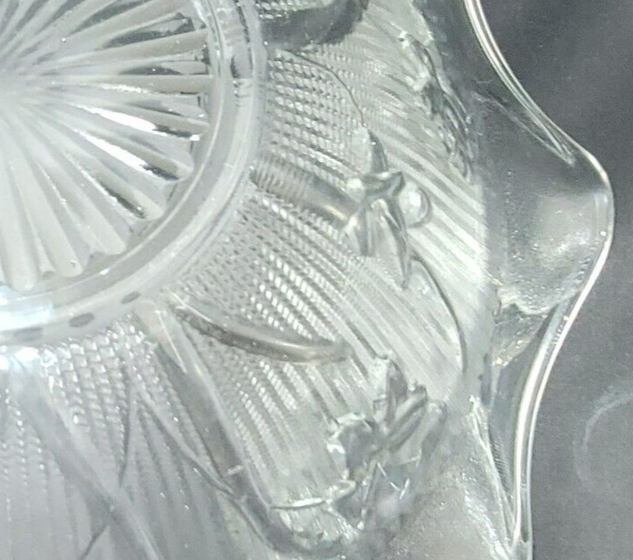 Bowl Console Jeannette Iris Herringbone Ruffled Edge Clear Glass