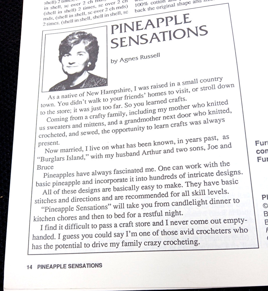 Pineapple Sensations Crochet Patterns Booklet 7 Patterns,1990