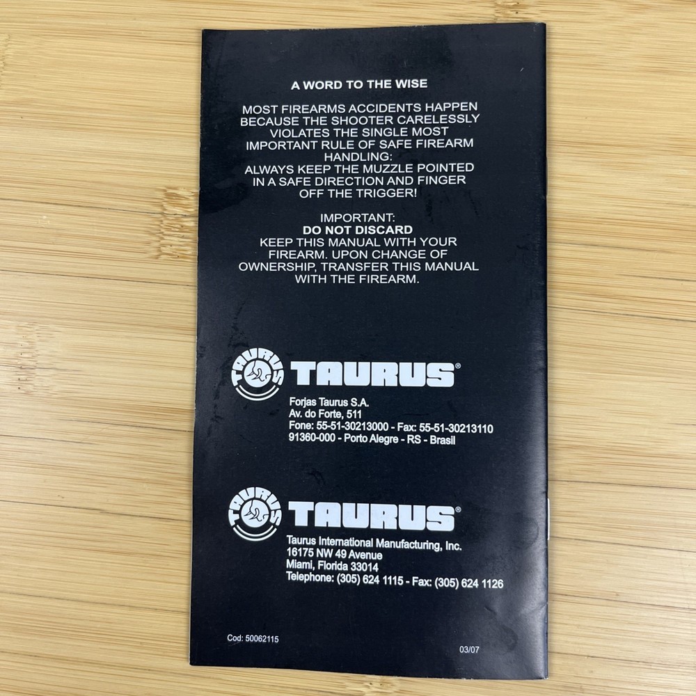 Taurus Polymer Pistol Owners Manual 2007