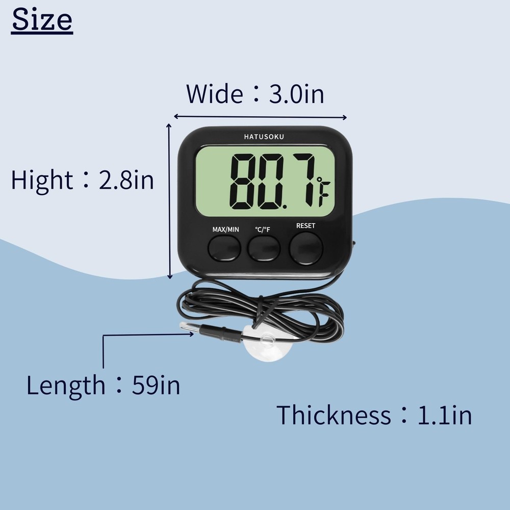 HATUSOKU Digital Thermometer with External Sensor, Magnet, Suction Cup, Black